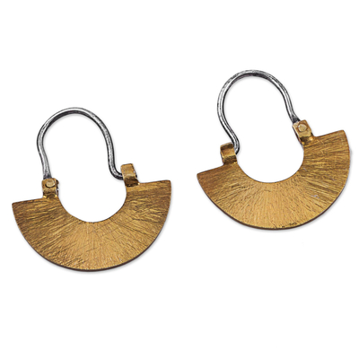 Gold plated hoop earrings, 'Rustic Sipan' - Artisan Crafted Rustic Gold Plated Sterling Silver Earrings