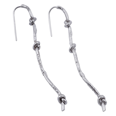 Sterling silver drop earrings, 'Thrice Knotted' - 925 Sterling Silver Drop Earrings Artisan Crafted Jewellery