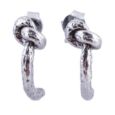 925 Sterling Silver Knot Design Half Hoop Earrings from Peru