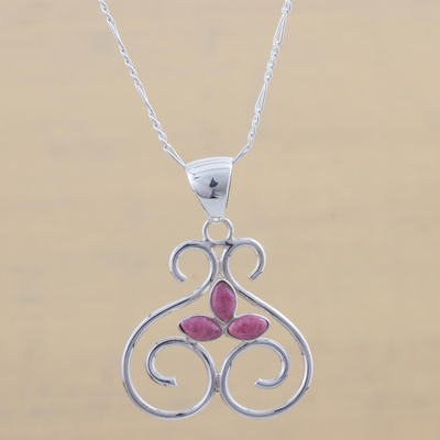 Rhodonite pendant necklace, Trio of Petals
