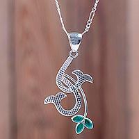 Chrysocolla pendant necklace, 'Emerging Petals' - Natural Chrysocolla Andean Sterling Silver Necklace