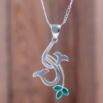Chrysocolla pendant necklace, 'Emerging Petals' - Natural Chrysocolla Andean Sterling Silver Necklace