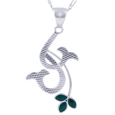 Chrysocolla pendant necklace, 'Emerging Petals' - Natural Chrysocolla Andean Sterling Silver Necklace