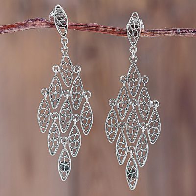 Andean Silver Filigree Chandelier Earrings Crafted By Hand Falling Sterling Silver Filigree Chandelier Earrings Falling Leaves Of Lace Andean