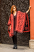 Reversible 100% alpaca ruana, 'Floral Romance' - 100% Alpaca Wool Ruana Light Red Black Floral Motif Peru (image 2) thumbail