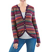 100% alpaca cardigan, 'Purple Andean Style'