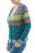 100% alpaca cardigan, 'Peruvian Passion in Teal' - 100% Alpaca Multicolored Floral Cardigan from Peru (image 2b) thumbail