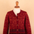 100% baby alpaca cardigan, 'Cherry Romance' - 100% Baby Alpaca Cardigan in Cherry Red Floral from Peru (image 2h) thumbail