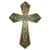 Reverse painted glass cross, 'By the Field of Flowers' - Green Floral Mohena Wood Cross with Mirror from Peru thumbail