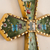 Reverse painted glass cross, 'By the Field of Flowers' - Green Floral Mohena Wood Cross with Mirror from Peru (image 2b) thumbail