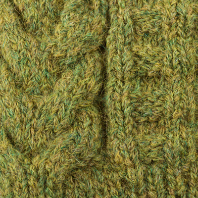Alpaca blend hat, 'Warm Olive Braids' - Hand Knit Braided Alpaca Blend Hat in Warm Olive