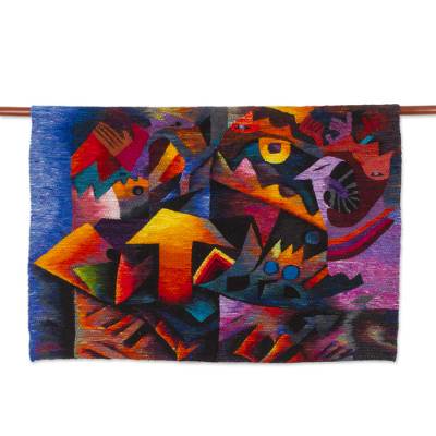 Wool tapestry, 'Edge of the Sea' - 100% Wool Hand Woven Abstract Tapestry from Peru