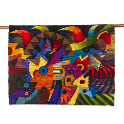 Wool tapestry, 'The Revelation' - Hand Woven Multicolored Abstract Wool Tapestry from Peru