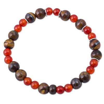 Tiger's eye and carnelian beaded bracelet, 'Fiery Eyes' - Tiger's Eye and Carnelian Beaded Bracelet from Peru