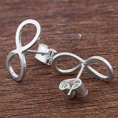 Sterling silver button earrings, 'Infinite Elegance' - Infinity Symbol Sterling Silver Button Earrings from Peru