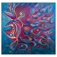 'The Red Fish in Love' (2015) - Magical Underwater Portrait of Fish in Oils from Peru