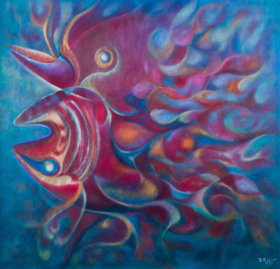 'The Red Fish in Love' (2015) - Magical Underwater Portrait of Fish in Oils from Peru