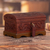 Leather and wood chest, 'Classic Inspiration' - Embossed Leather Leaves on Mohena Wood Treasure Chest Box thumbail