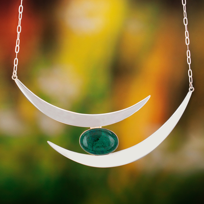 Chrysocolla statement necklace, 'Light of the Half Moon' - Silver and Chrysocolla Statement Necklace from Peru