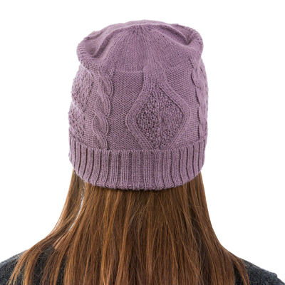 100% alpaca hat, 'Antique Lilac Allure' - Knitted Unisex Watch Cap Dusty Lilac 100% Alpaca from Peru