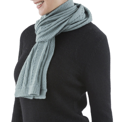 100% alpaca scarf, 'Celadon Braid' - Knitted Unisex Scarf in Celadon 100% Alpaca from Peru