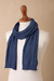 100% alpaca scarf, 'Antique Cable Knit' - Knitted Unisex Scarf in Azure 100% Alpaca from Peru (image 2d) thumbail