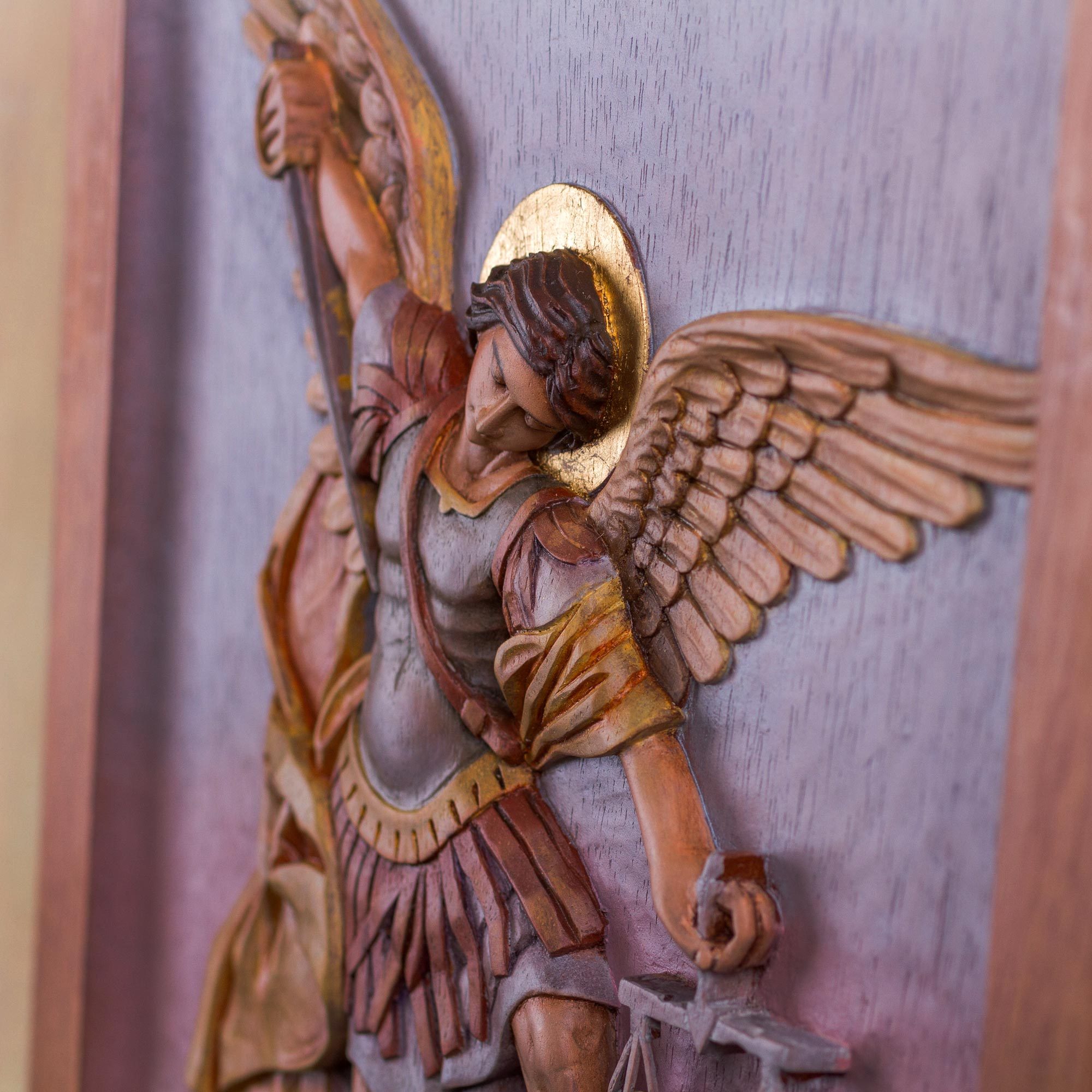 St Michael Archangel Religious Wall Art Cedar Wood Panel Saint
