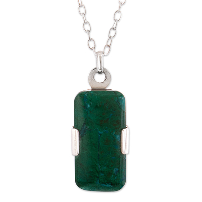 Peruvian Chrysocolla Pendant on 925 Sterling Silver Necklace