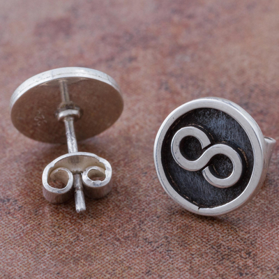 Aretes de plata de ley - Pendientes de botón de plata de ley 925 con símbolo de infinito