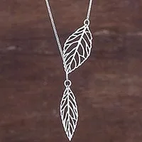 Sterling silver pendant necklace, 'Shining Leaves'