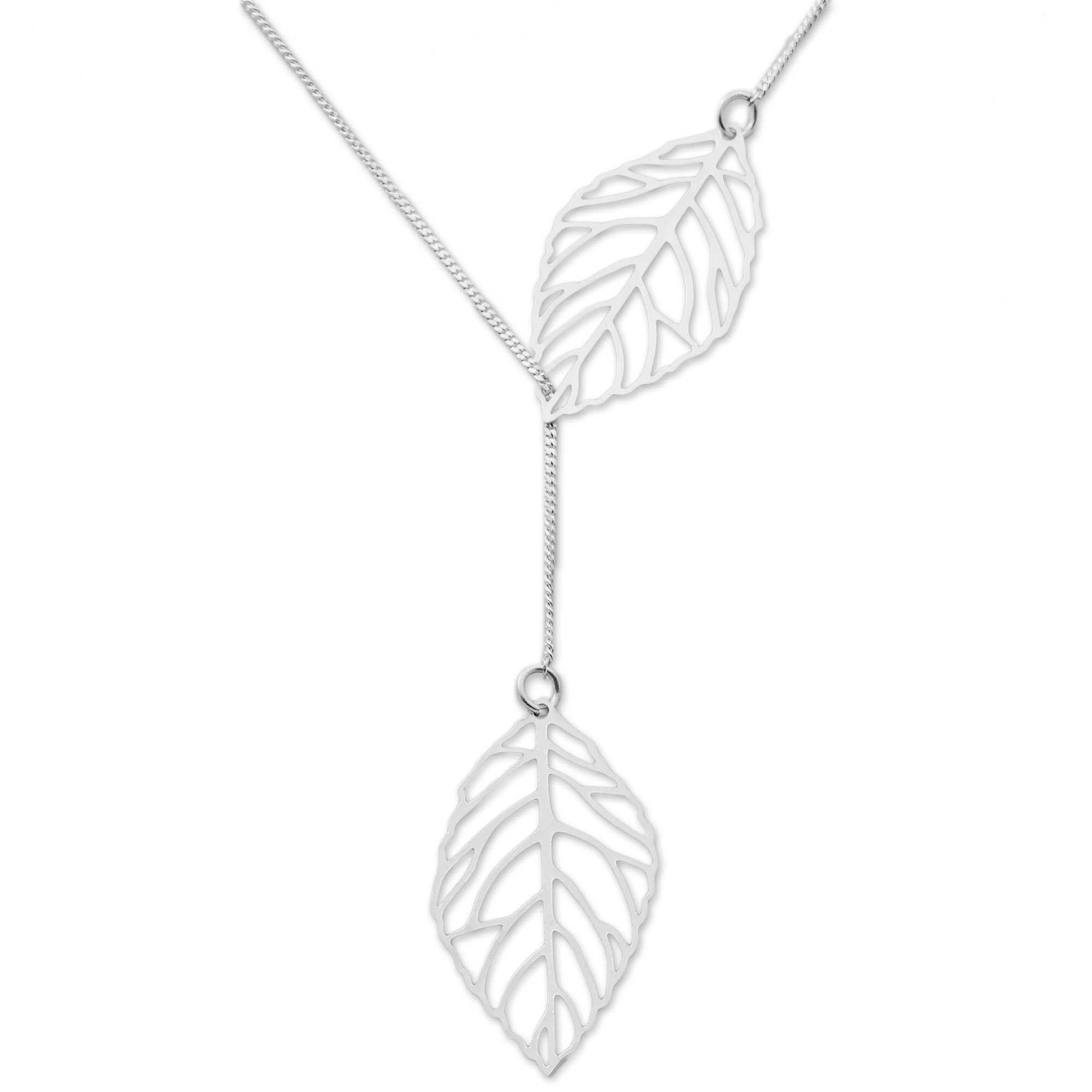Sterling Silver Pendant Necklace Leaves from Peru - Shining Leaves | NOVICA