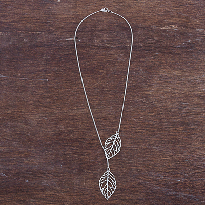 Sterling silver pendant necklace, 'Shining Leaves' - Sterling Silver Pendant Necklace Leaves from Peru