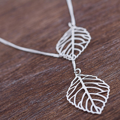 Sterling silver pendant necklace, 'Shining Leaves' - Sterling Silver Pendant Necklace Leaves from Peru