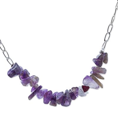Amethyst beaded necklace, 'Wild Lilacs' - Amethyst Sterling Silver Beaded Necklace from Peru