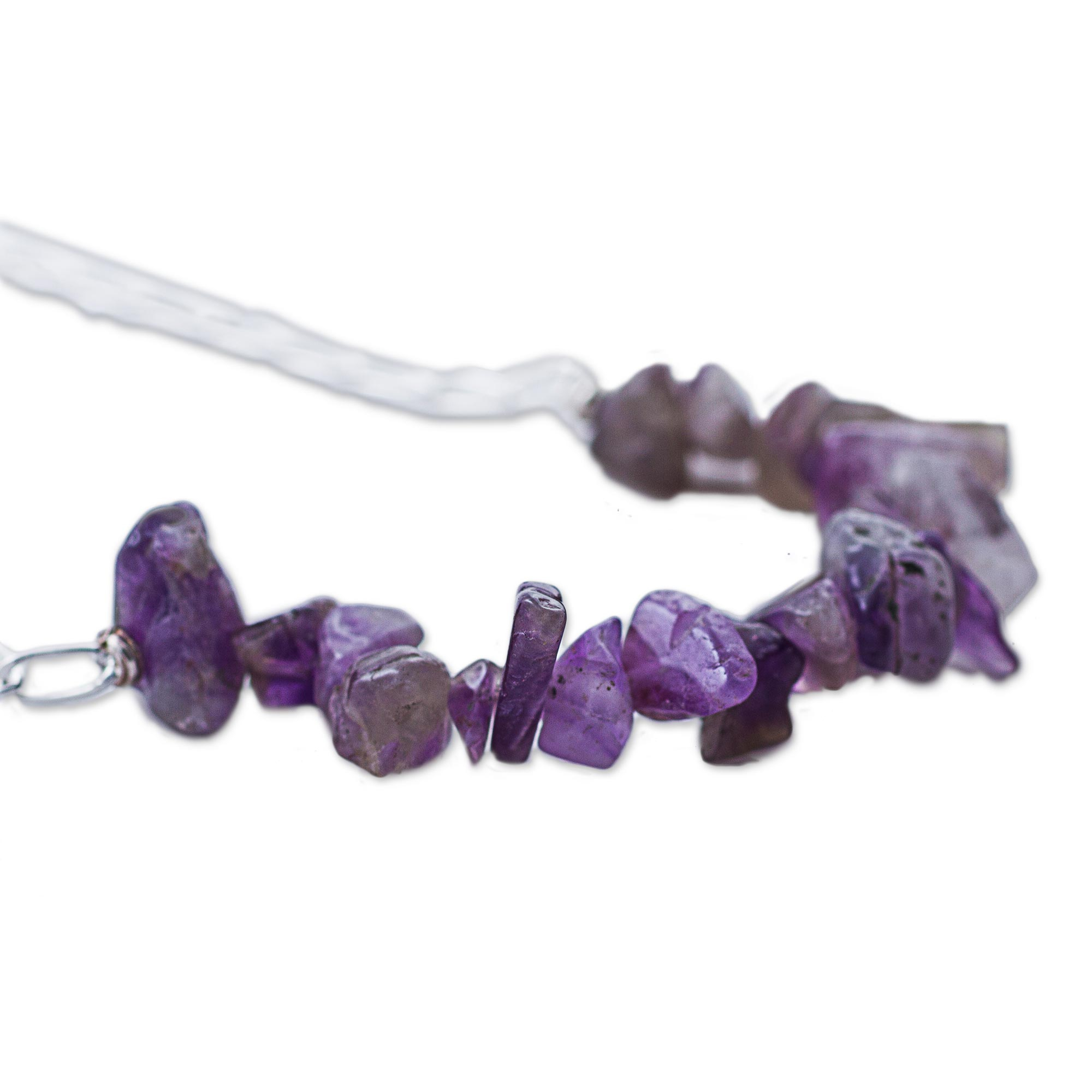 Amethyst Sterling Silver Beaded Necklace from Peru - Wild Lilacs | NOVICA
