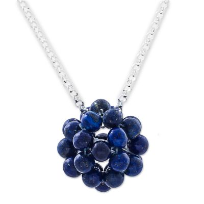 Lapis lazuli pendant necklace, 'Blueberries' - Lapis Lazuli Cluster Pendant Necklace Sterling Silver Peru