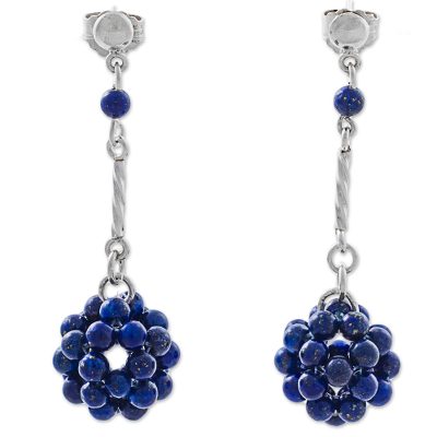 Lapis lazuli dangle earrings, 'Stellar Force in Blue' - Blue Lapis Lazuli and Silver Dangle Earring from Peru