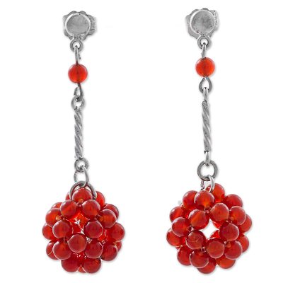 Carnelian dangle earrings, 'Stellar Force in Red' - Red Carnelian and Silver Dangle Earrings from Peru