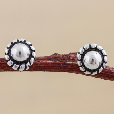 Sterling silver stud earrings, 'Abstract Floral' - Artisan Crafted Sterling Silver Stud Earrings from Peru