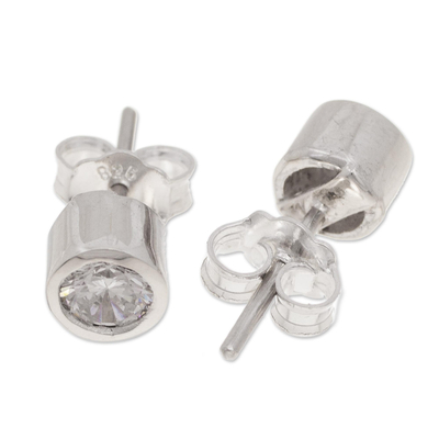 Cubic zirconia stud earrings, 'Dots of Light' - Sparkling Silver and Cubic Zirconia Stud Earrings from Peru