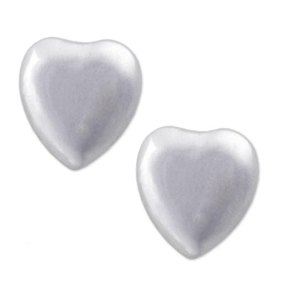 Sterling silver stud earrings, 'Signs of Love' - Heart Shaped 925 Silver Stud Earrings from Peru