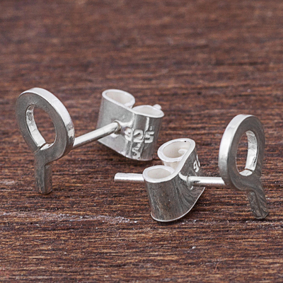 Sterling silver stud earrings, 'Questions' - Sterling Silver Stud Earrings in Shape of Question Mark