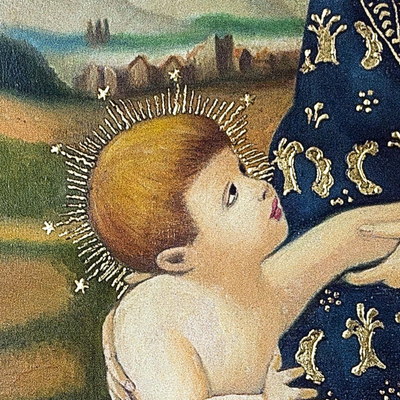 'Heilige Familie mit Johannes' - Öl auf Leinwand Madonna-Gemälde mit Jesus und Johannes