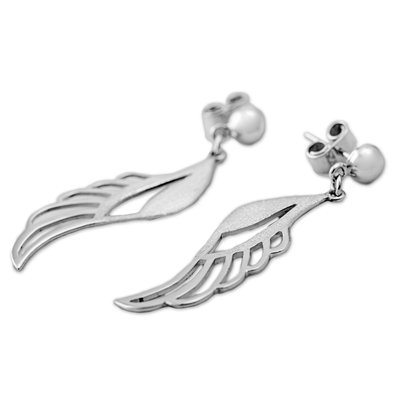 Sterling silver dangle earrings, 'Protection Wings' - Sterling Silver Dangle Earrings Wing Shape from Peru
