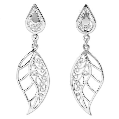 Sterling silver filigree dangle earrings, 'Afternoon Leaf' - Sterling Silver Dangle Earrings Leaf Shape from Peru