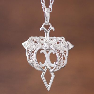 Sterling silver filigree pendant necklace, 'Angel Cross' - Sterling Silver Pendant Necklace Cross Shape from Peru