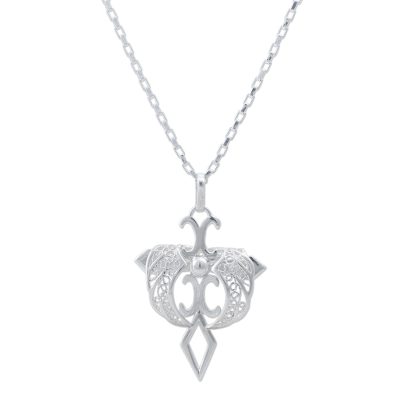 Sterling silver filigree pendant necklace, 'Angel Cross' - Sterling Silver Pendant Necklace Cross Shape from Peru