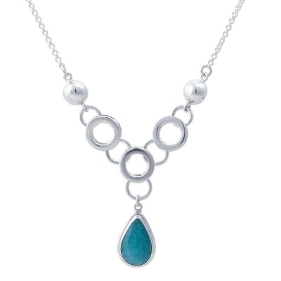 Amazonite pendant necklace, 'Teardrop Circles' - Sterling Silver Amazonite Pendant Necklace from Peru