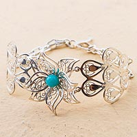 Amazonite link bracelet, 'Amaryllis Delight' - Hand Made Amazonite Link Bracelet Floral from Peru