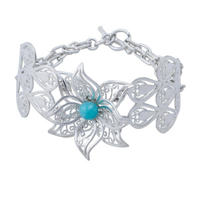 Amazonite link bracelet, 'Amaryllis Delight' - Hand Made Amazonite Link Bracelet Floral from Peru